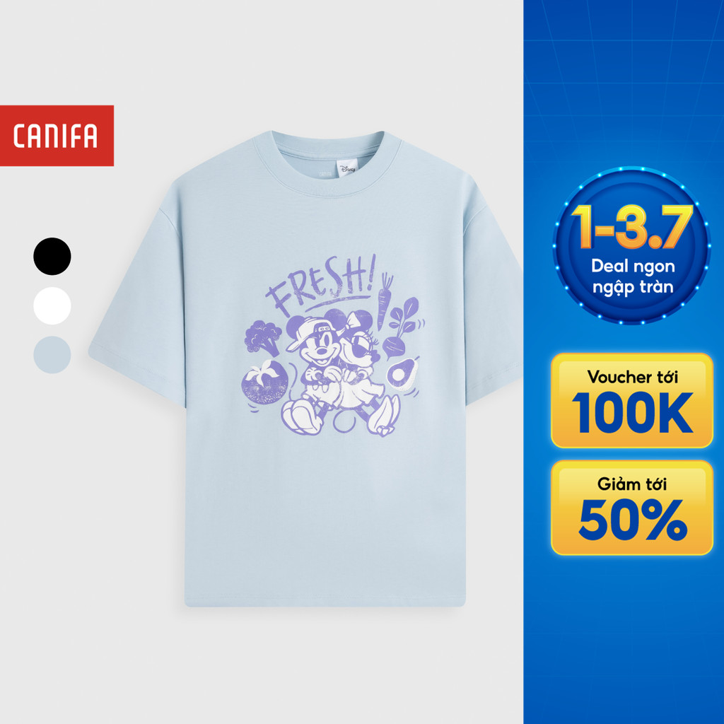 Áo phông nữ CANIFA áo thun chất cotton USA dáng boxy in hình Mickey & Friends 6TS26S004