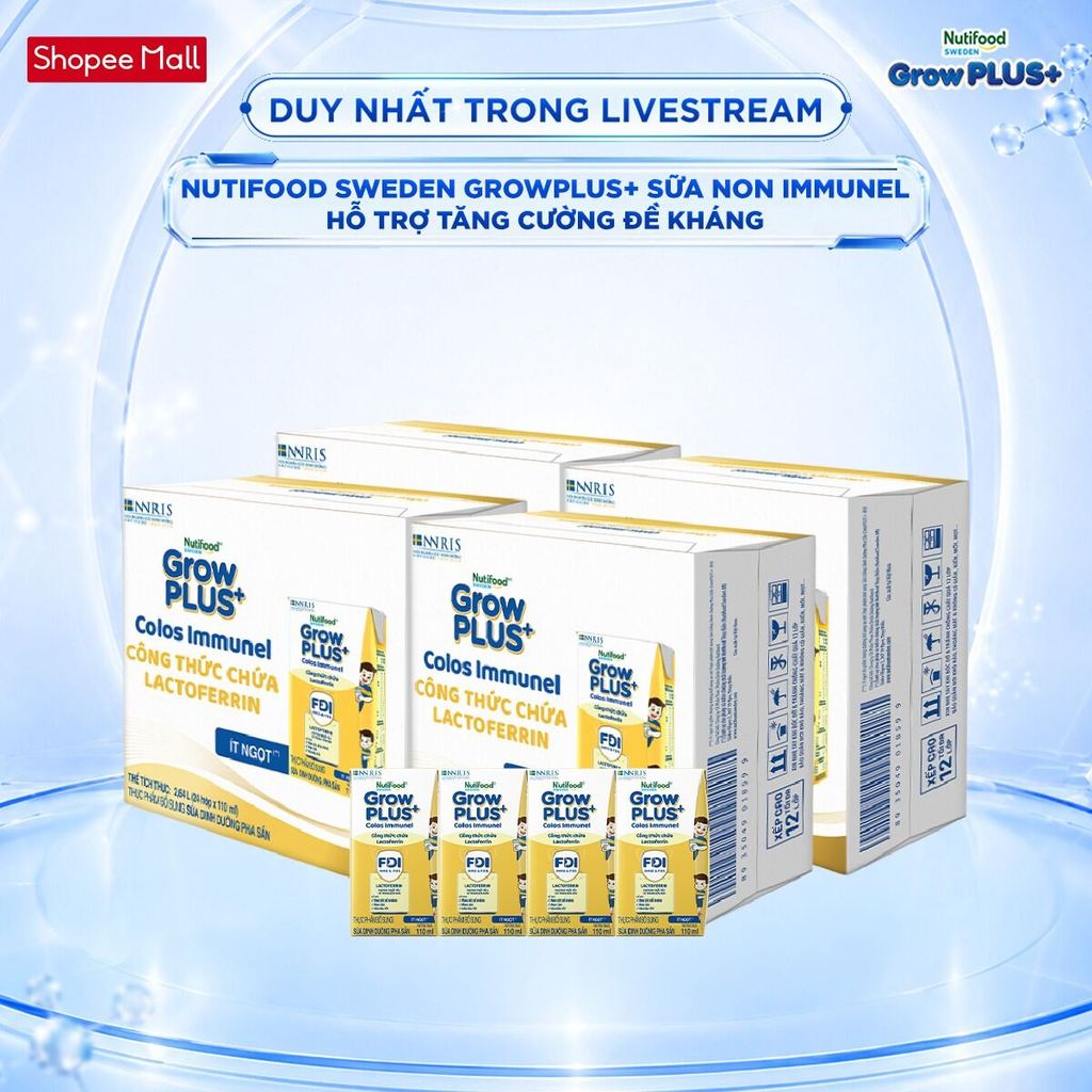 [Livestream KOL] Combo 4 Thùng 24 hộp SBPS Nutifood Sweden GrowPLUS+ Sữa Non Immunel hộp 110 ml (Bao bì tuỳ lô hàng)