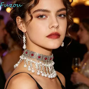 Bộ Trang Sức Nữ FUJIOU, Bông Tai Baroque Phụ Kiện Cô Dâu Cưới, Mặt Dây Chuyền Giọt Nước Thanh Lịch Vòng Cổ Rỗng Tua Rua Dài Bộ Trang Sức Kim Cương Giả Phụ Kiện Cô Dâu