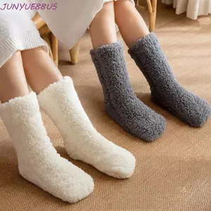 JUNYUE88US Tất Giữ Nhiệt Dày, Tất Sàn Dày Chống Trơn Trượt, Lông Thú Sang Trọng Dễ Thương Dệt Kim Dép Ngủ Tất Nam Nữ