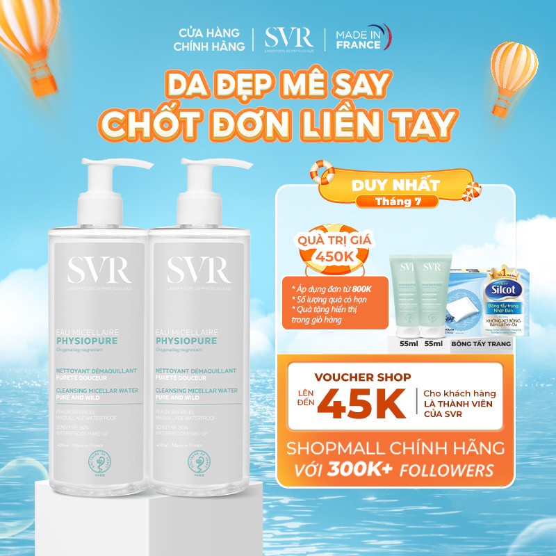 Bộ đôi Nước tẩy trang cho da nhạy cảm SVR Physiopure Eau Micellaire 400ML (CBG22)