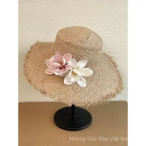 Phong cách mới ~ Mũ rơm dệt hoa Raffia cao cấp kiểu Pháp Mũ chống nắng mùa hè