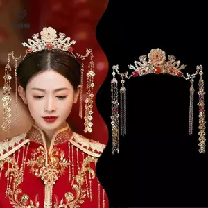 Sel Hanfu Phụ Kiện Tóc Vương Miện Tiaras Tiệc Cưới Cô Dâu Mũ Đội Đầu Cho Váy Xiuhe [Mina]
