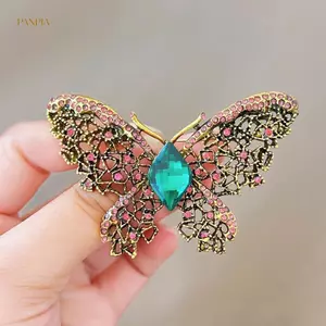 PNPIA- Exquistie Thời Trang Vintage Pha Lê Sang Trọng Bướm Thổ Cẩm Chân Cho Nữ Áo Phụ Kiện Trang Sức Quà Tặng
