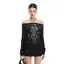 Áo thun dài tay phong cách châu Á Graffiti rách một vai Dây đeo lưng Dark Niche Slim-Fit Hot Girl Top