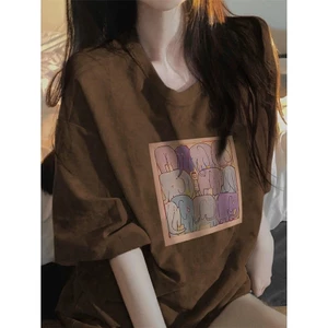 （Giao hàng 24h）Angela Áo thun 100% cotton tay ngắn dáng suông in họa tiết hoạt hình phong cách Hàn Quốc thời trang