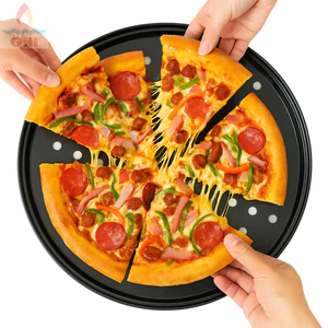 Khay nướng bánh pizza GILL, Bộ chảo pizza đục lỗ 10 / 11 / 12 Inch Muppi Purpose, Dụng cụ làm bánh tròn chống dính bằng thép Carbon bền bỉ giòn & Bubbly