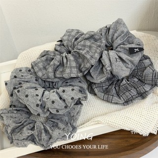 Yoing / Phiên Bản Hàn Quốc Retro Phong Cách Phương Tây Xám Checkered Chấm Bi Vải Scrunchy Dây Buộc Tóc Phụ Kiện Tóc