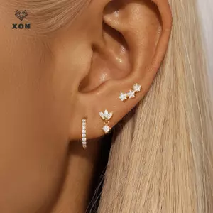 3 Chiếc Bông Tai Hoa Zircon Dễ Thương Thời Trang Dành Cho Nữ Thời Trang Mạ Vàng Ngôi Sao Bông Tai Khuyên Tai Bộ Cô Gái Trang Sức Quà Tặng [Mina]