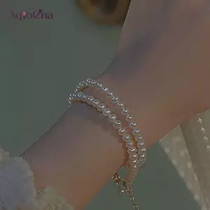 AqToCna Giả Ngọc Trai Rỗng Đồng Tiền Vòng Tay Có Thể Điều Chỉnh Cho Thanh Lịch Rỗng Phước Lành Luy Long sel Nữ Charm Vòng Tay Ngọc Trai Trang Sức Cô Gái Con Gái Con Gái Quà Tặng Sinh Nhật AqToCna