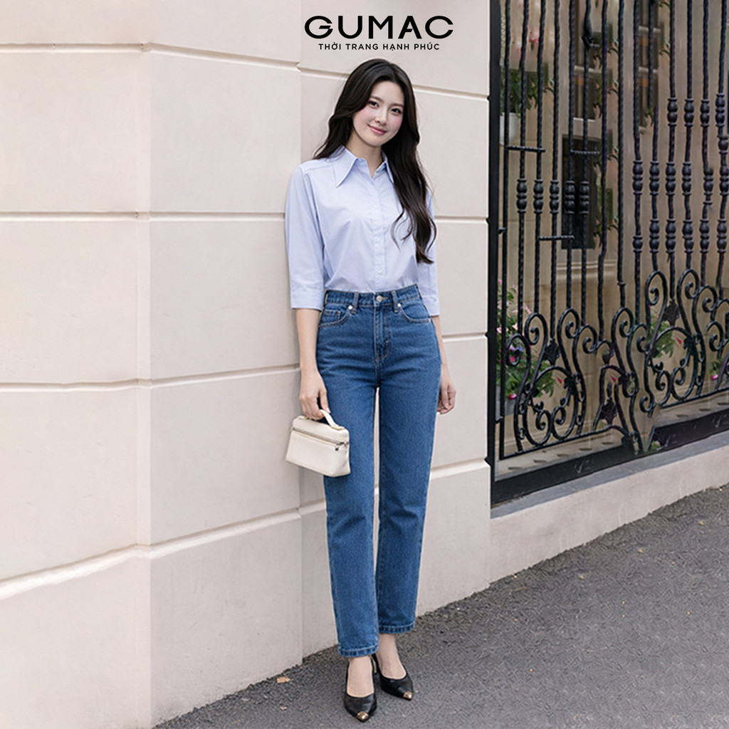 Quần Jeans Baggy Nữ GUMAC Cơ Bản Phối Chỉ Nổi Chất Denim Mềm Tôn Dáng YQJF07044
