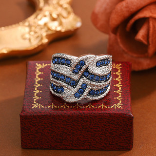 Bán Nhẫn Mới Trọn Bộ Sapphire Xanh Zircon Nhẫn Châu Âu Mỹ Nữ Phóng Đại Nhẫn Đính Hôn