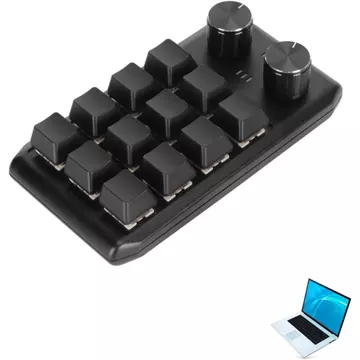 Bàn phím một tay Cyrank, Bàn phím chơi game cơ 12 phím Bàn phím Mini với 2 núm Công tắc đỏ Bàn phím Macro có thể lập trình Bàn phím DIY đa chức năng cho máy tính xách tay PC,