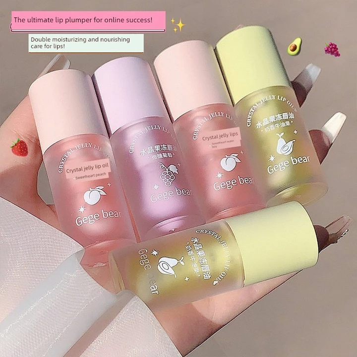 son dưỡng môi Crystal Jelly Lip Oil Dưỡng Ẩm Sinh Viên Son Dưỡng Môi Fades Lip Lines Chống Khô Nước Bóng Bóng Son Glo