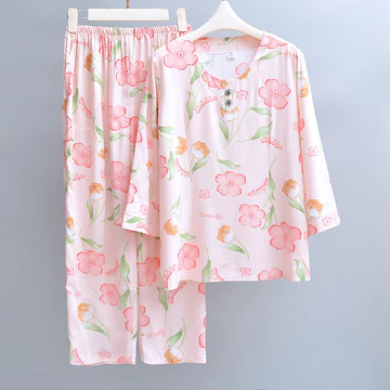 đồ ngủ nữ pyjama đồ bộ nữ đồ mặc nhà Đồ ngủ lụa cotton đồ mặc nhà cho mẹ trung niên và cao tuổi mẫu mỏng mùa hè cho nữ bộ đồ mặc ngoài có thể mặc ngoài tay lỡ 7 điểm