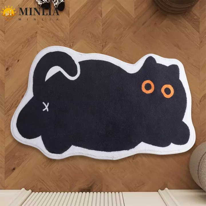 MinLia Thảm trải sàn MINLIA, Thảm trải sàn hình mèo siêu mềm chống trượt, Thảm vào cửa Mèo đen thấm hút Thảm trải sàn dễ thương Hộ gia đình