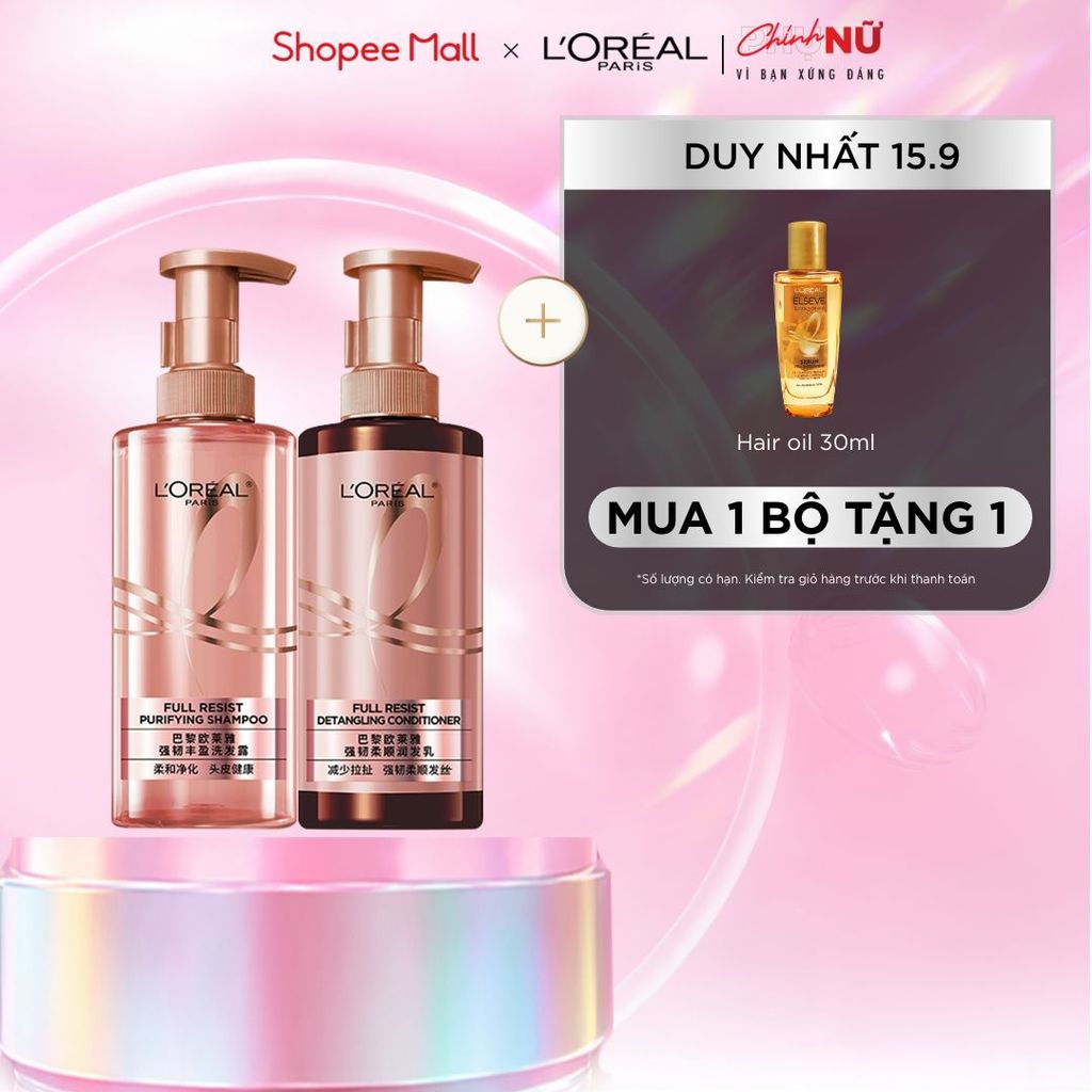 Bộ đôi dầu gội xả ngăn ngừa & giảm gãy rụng tóc, giúp tóc chắc khỏe hơn L’oreal Paris Elseve Full Resist 440ml