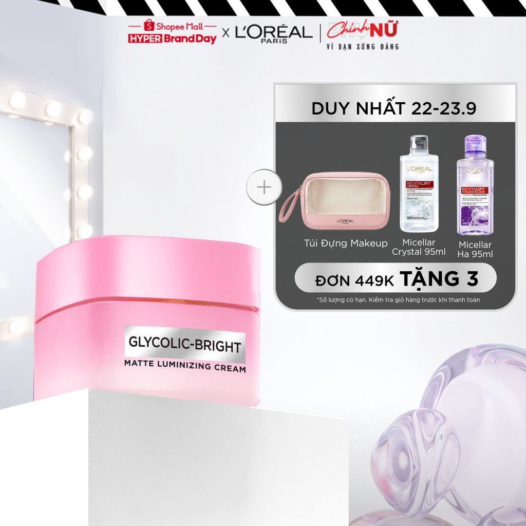Kem Dưỡng Sáng Da Đột Phá [MelasylTM] Làm Mờ Thâm Nám Glycolic-Bright Matte Luminizing Cream L’Oréal Paris 50ml