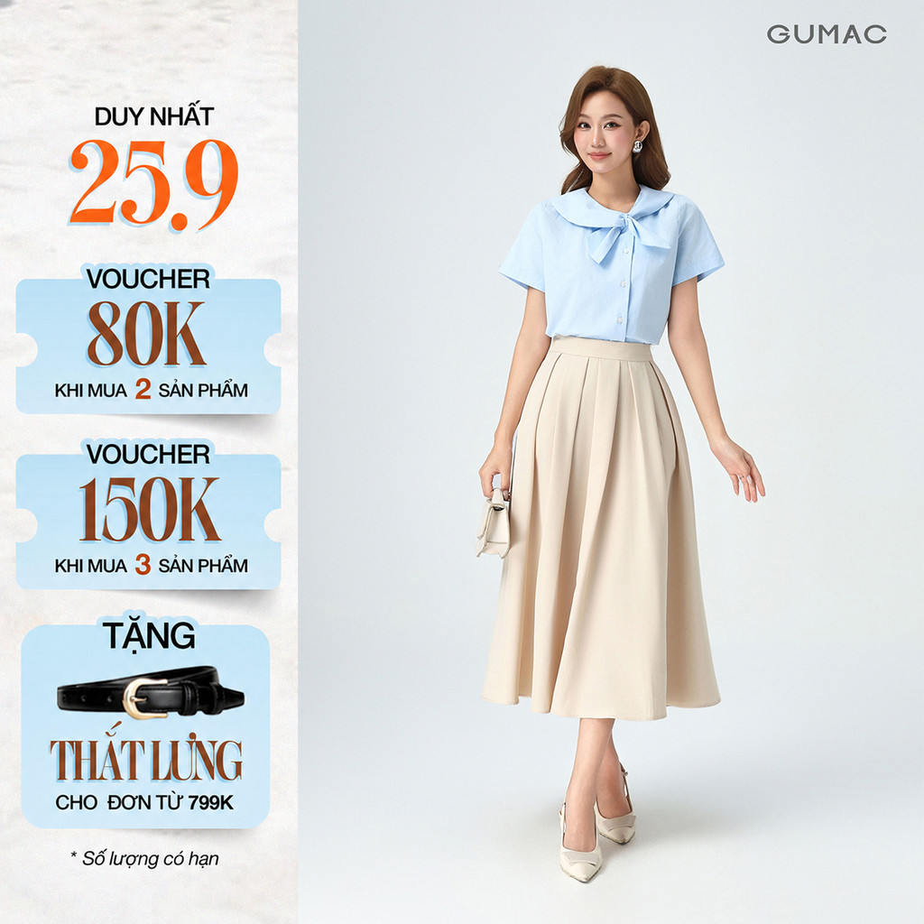 [MUA 2 GIẢM 80K] Chân Váy Xếp Ly Dáng Dài GUMAC Chân Váy A Lưng Cao Có Túi Vải Cotton Lạnh Cao Cấp LVE1001