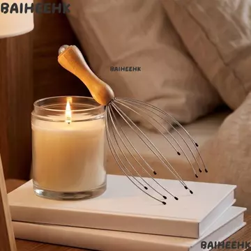 Máy mát xa đầu BAIH, Tay cầm bằng gỗ Máy mát xa da đầu dây kim loại linh hoạt, Đầu tròn Tám khung móng vuốt Đầu mịn Đầu công cụ thư giãn da đầu Đầu ngứa