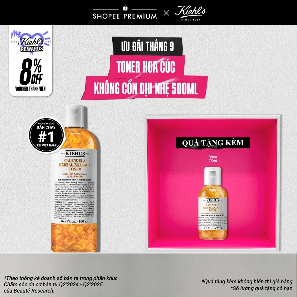 Nước cân bằng Hoa Cúc Kiehl's Calendula Herbal Extract Alcohol-Free Toner 500ml