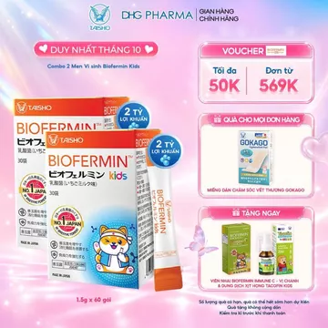 (New) Combo 2 Men Vi sinh Biofermin Kids cân bằng hệ vi sinh, giúp giảm triệu chứng rối loạn tiêu hoá - Hộp 30 gói