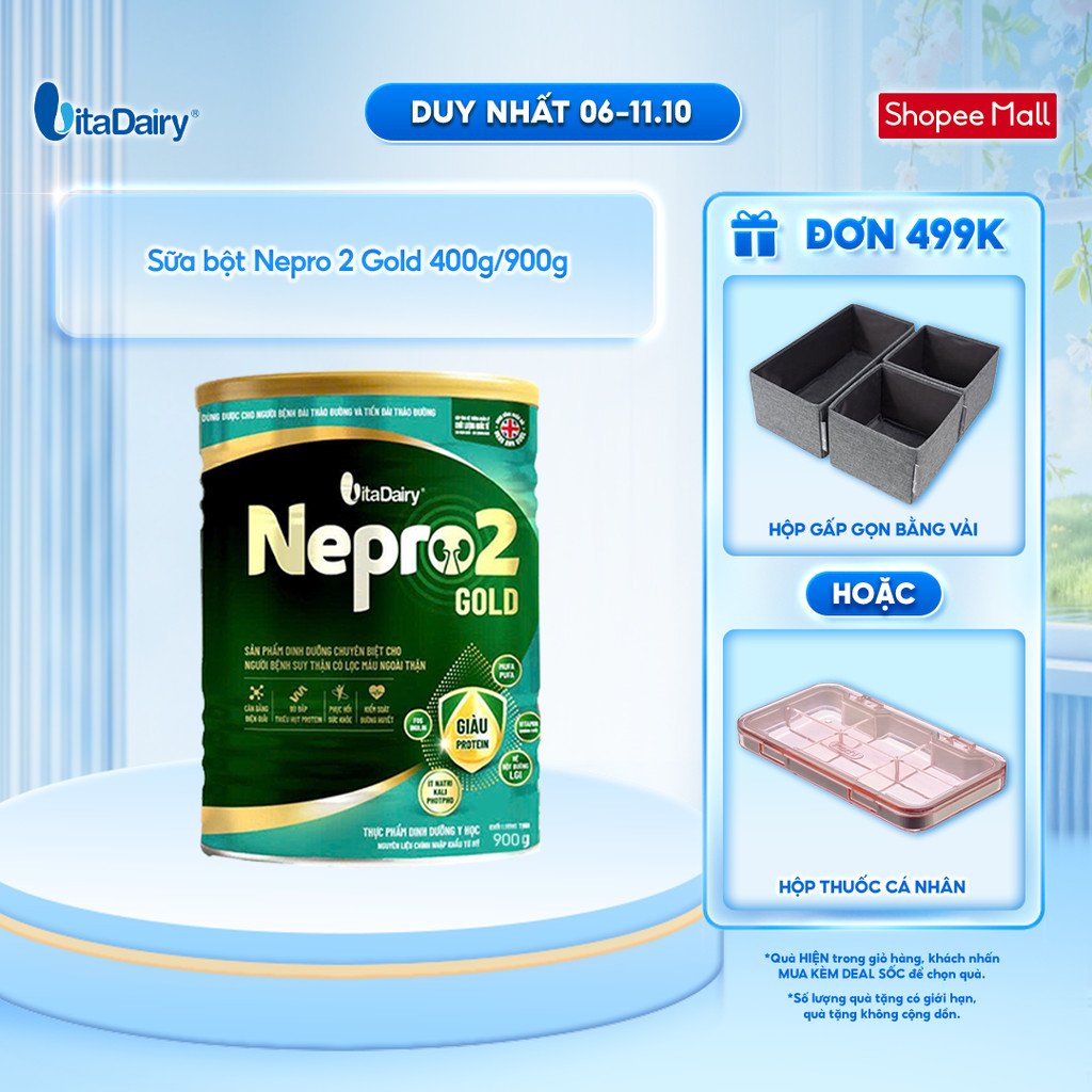 Sữa bột Nepro 2 Gold 400g/900g - Phù hợp cho người bệnh suy thận có lọc máu ngoài, bổ sung dinh dưỡng