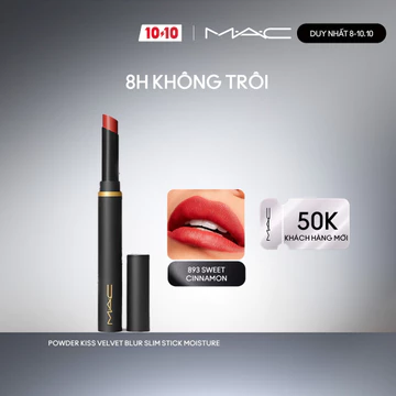 Son thỏi dạng bút MAC Powder Kiss Velvet Blur Slim Stick nhẹ môi, dưỡng ẩm, giữ màu, khóa ẩm sắc nét 12H