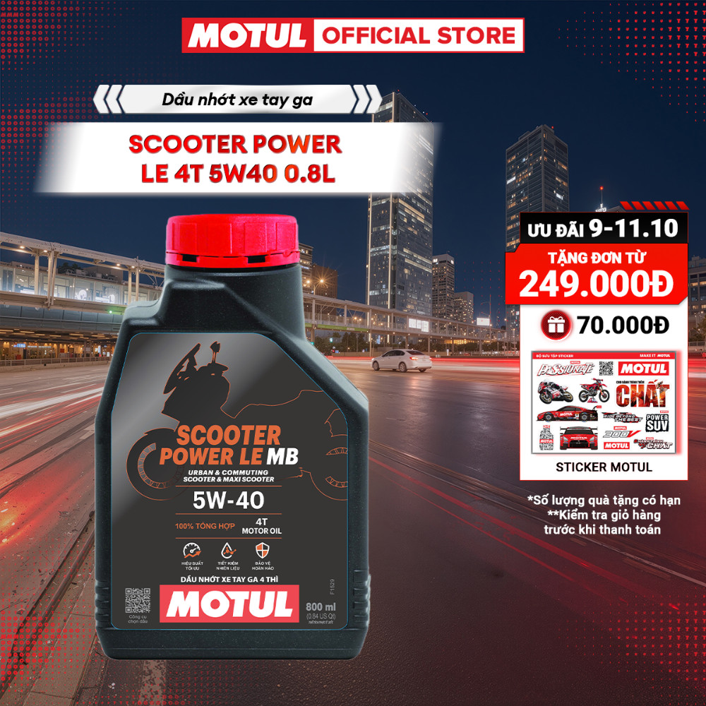 Dầu nhớt xe tay ga Motul Scooter Power LE 4T 5W40 dung tích 0.8L