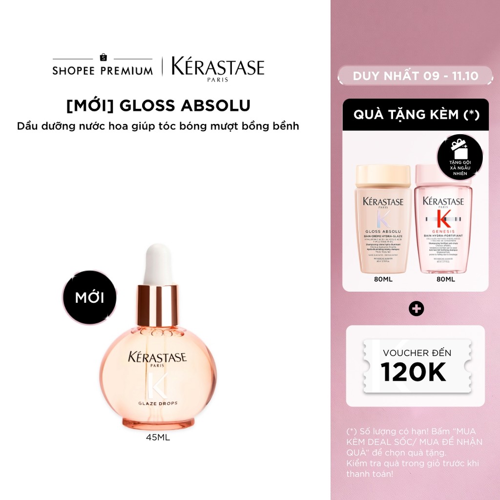 [MỚI] Dầu dưỡng nước hoa giúp tóc bóng mượt bồng bềnh Kérastase Gloss Absolu Glaze Drops Anti-Frizz Hair Oil 45ml