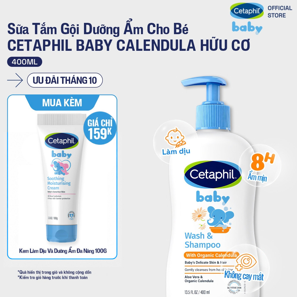 Sữa tắm gội dưỡng ẩm dịu lành cho bé với Calendula hoa cúc hữu cơ CETAPHIL BABY W&SHAMPOO CALENDULA 400ML
