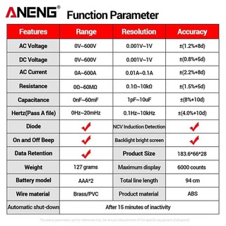 Đồng hồ đo kẹp kỹ thuật số ALMA1, True RMS 6000 Đếm vạn năng kỹ thuật số, Màn hình LED ANENG ST183 Kìm đo Ampe kế chuyên nghiệp