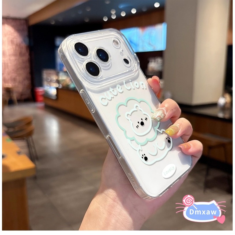 Ốp Điện Thoại Sư Tử Đường Dễ Thương Cho iPhone 17 Air 16 15 14 Plus 13 12 11 Pro Max XR XS Max X 8 7 6 6s Plus SE3 SE2 2022 2020 Vỏ Hoạt Hình Đơn Giản Kem Trắng Bảo Vệ Mềm Ốp Lưng