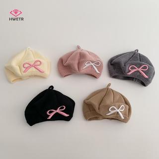 HWETR Bé Gái Mũ Nồi Thêu Nơ Bé Len Dệt Kim Mũ Dễ Thương Trẻ Em Mùa Đông Ấm Áp Cho Bé Mũ Mới