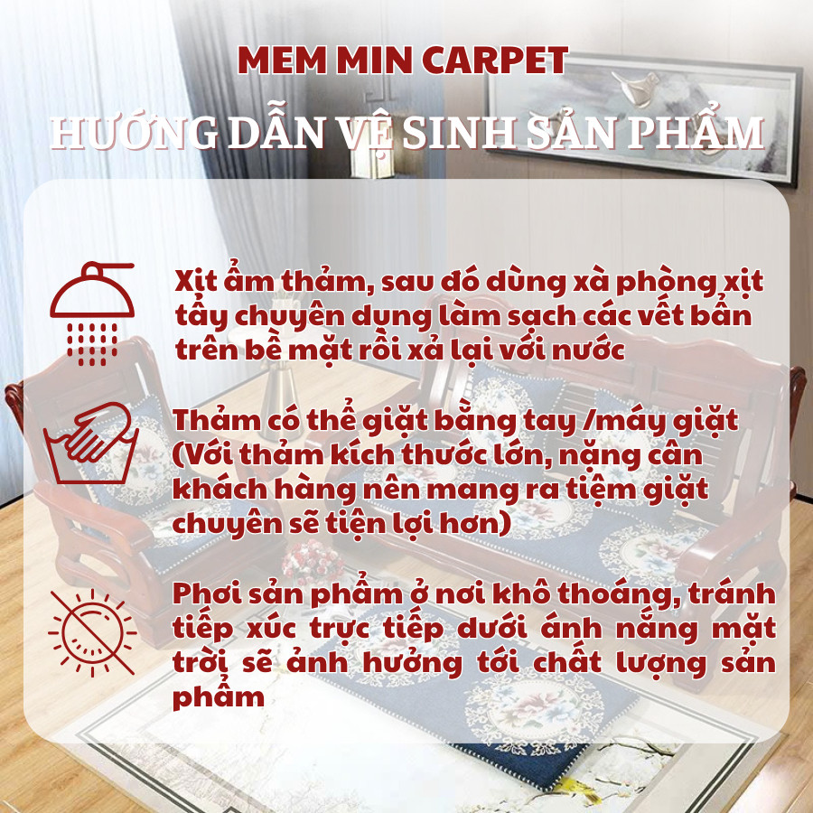 Bộ 3 Thảm Trải Ghế Gỗ Cao Cấp, Sang Trọng - Đệm Ghế - Thảm ghế tây âu MemMinCarpet - TH122