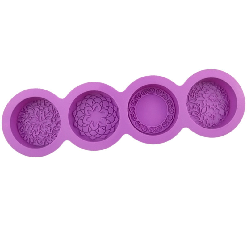 4 Khoang Hoa Văn Tròn Khuôn Silicon DIY Handmade Xà Phòng Khuôn Thơm Thạch Cao Khuôn Bánh Mousse Món Tráng Miệng Khuôn Nướng Bánh- * --