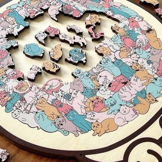 Câu đố ghép hình gỗ 135 mảnh hình mèo Macaron, kèm khung bóng, trang trí Morandi NETDWELL