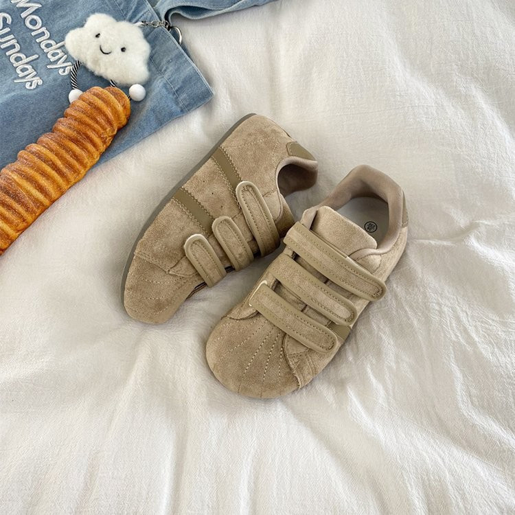 Retro Mũi Tròn Velcro Đế Dày Nữ Giày Thể Thao Thu Đông Phong Cách Mới Thời Trang Thoải Mái Mặc Ngoài Chống Trơn Trượt Chống Mài Mòn