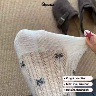Set 5 đôi tất nữ cổ thấp họa tiết nơ GOMTAT, vớ nữ nơ cute phối lưới thoáng khí, thấm hút mồ hôi - ZFK-A004-CB5