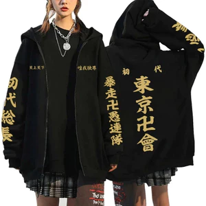 Nữ Tokyo Revengers Zip Áo Anime Thể Thao Dài Tay Thu Đông Top