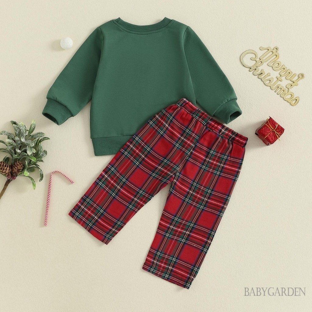 6M-4Y Tập Đi Bé Trai Trang Phục Giáng Sinh Thêu Cây Dài Tay Cổ Tròn Áo Chui Đầu + Co Giãn Eo Kẻ Sọc Quần 2 Chiếc Bộ