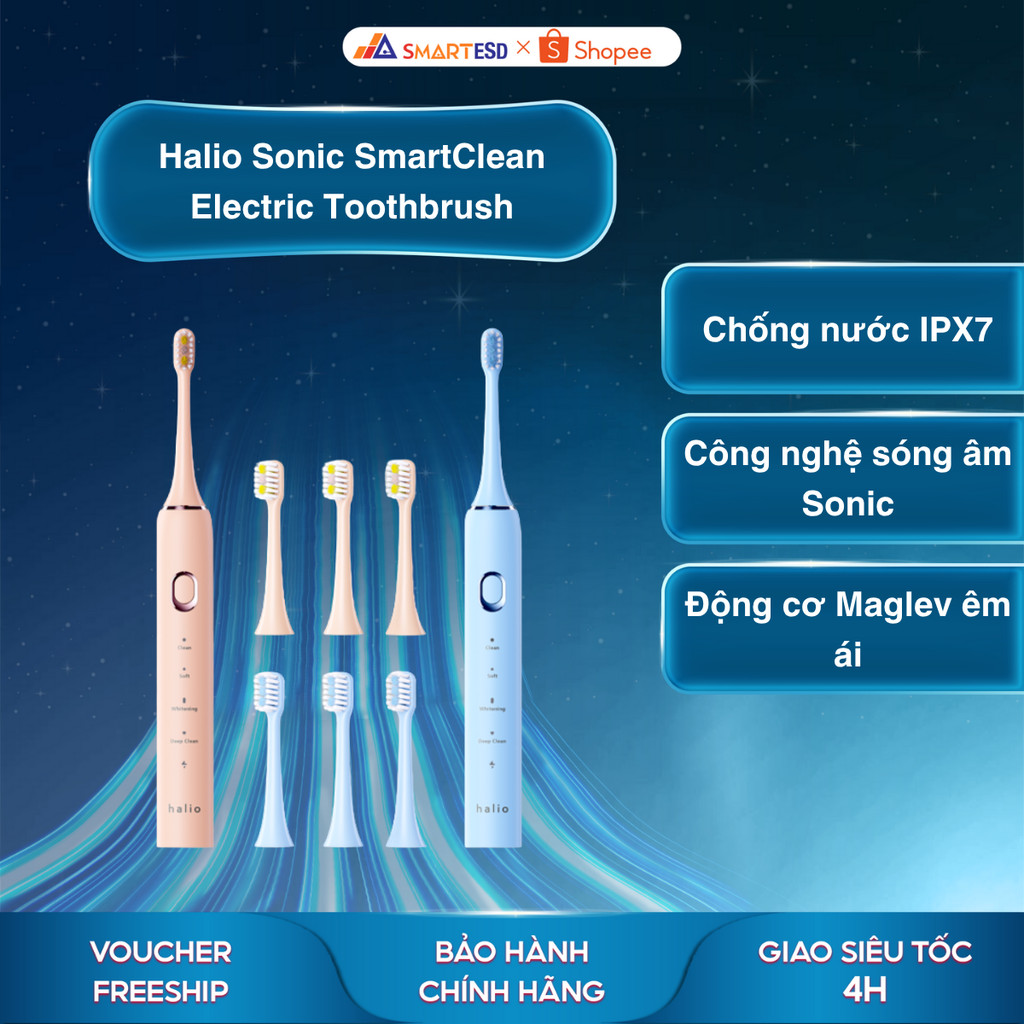 Bàn chải điện Halio Sonic SmartClean Electric Toothbrush - Bảo hành chính hãng 24 tháng