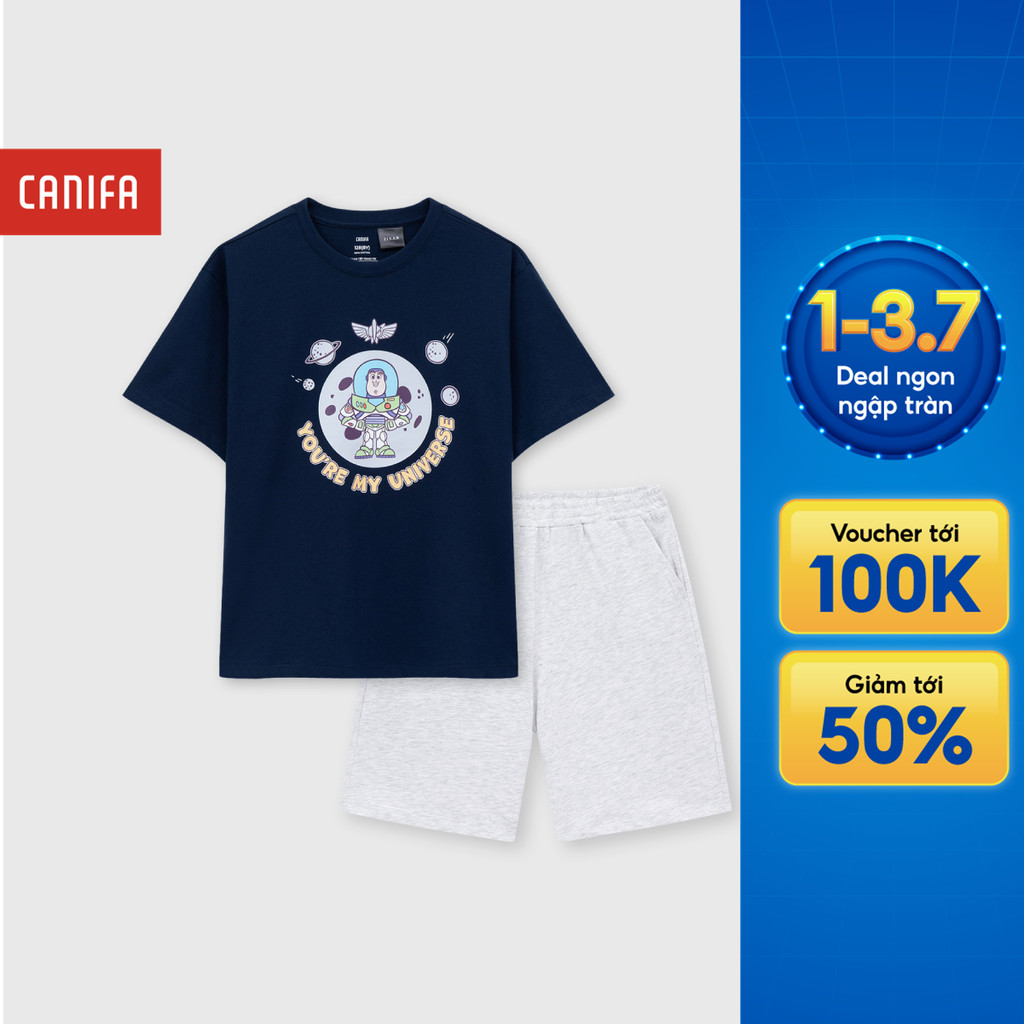 Bộ quần áo bé trai CANIFA bộ hè cộc tay có hình in 100% cotton đạt chứng chỉ OEKO-TEX 2LS26S003