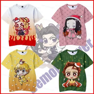 Demon Slayer Áo Thun Trẻ Em Cosplay Tay Ngắn Cổ Tròn Bé Trai Bé Gái Thời Trang Tee Vải Anime Áo Thể Thao Thường Ngày Christm