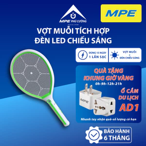 MPE - Vợt muỗi 3 tầng lưới 2 chế độ hoạt động tích hợp đèn led chiếu sáng Chính hãng MPE