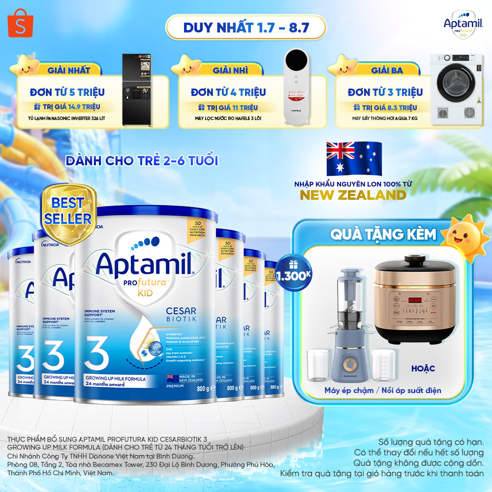 [MUA LÀ CÓ QUÀ] Combo 6 Sữa bột Aptamil Kid New Zealand số 3 (800g) cho bé 2-6 tuổi_LS