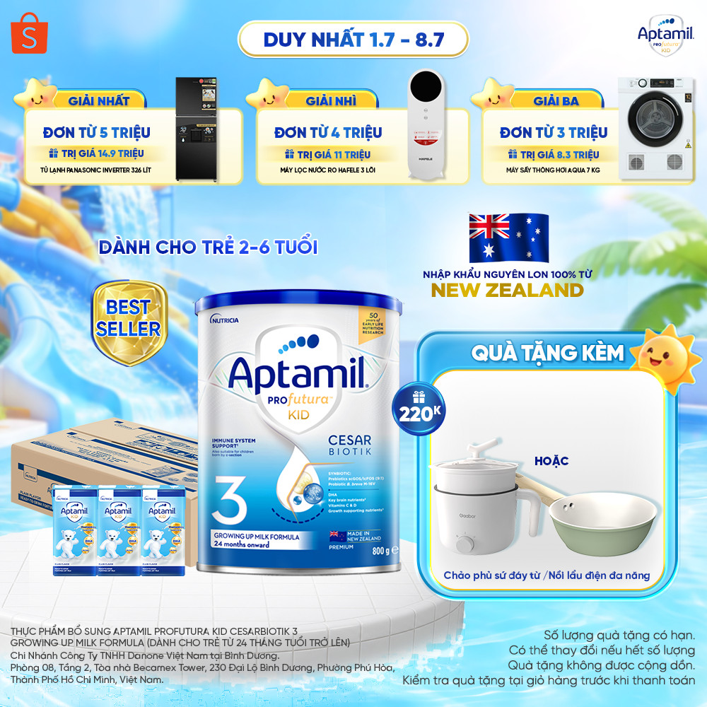 [MUA LÀ CÓ QUÀ] Combo 1 Sữa bột Aptamil Profutura Kid Cesarbiotik New Zealand số 3 (800g)+ 1 thùng Aptamil Super Gold