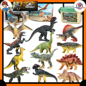 12-Piece Realistic Dinosaur Toy Figure Set with Storage Box, Play Mat & Dino Book — Educational Pretend-Play Gift for Kids