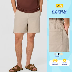 Quần shorts nam YODY quần đùi vải đũi cạp chun phối dây dệt sườn MCJT26S002