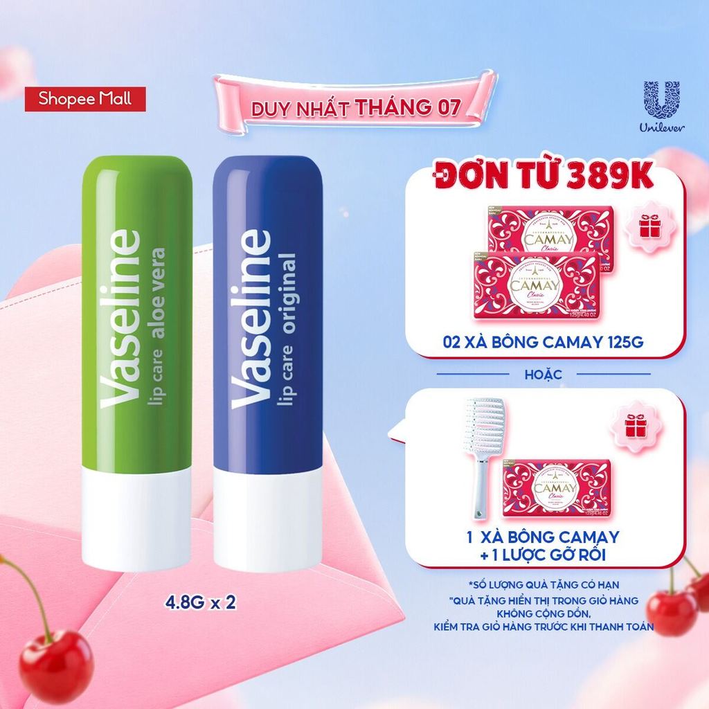 Bộ 2 son dưỡng môi Vaseline Lip Care Lô Hội và Mềm Mịn dạng thỏi (4.8g x2)